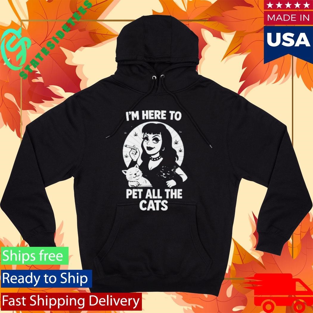 Eyeliner Media I’m Here To Pet All The Cats Shirt Unisex , , , Long Sleeve Tee