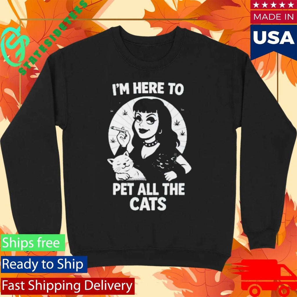 Eyeliner Media I’m Here To Pet All The Cats Shirt Unisex , , , Long Sleeve Tee