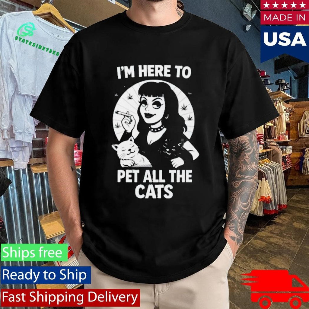 Eyeliner Media I’m Here To Pet All The Cats Shirt Unisex , , , Long Sleeve Tee