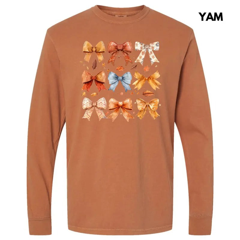 Fall Season Bow Collage Long Sleeve Comfort Colors 'NLB' T-Shirts