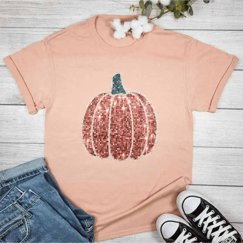 Faux Sparkly Pumpkin T-Shirts