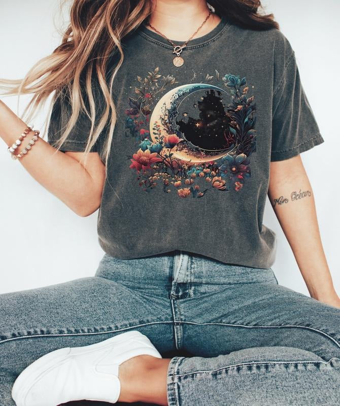 Floral Crescent Moon & Stars Garden Shirt T-Shirts