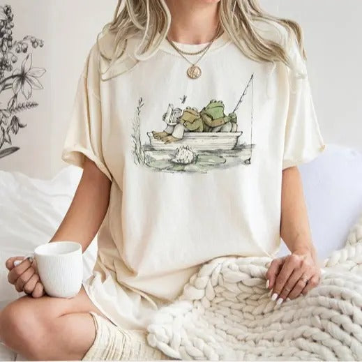 Frog 90s Vintage Shirt Retro Toad Nature Enthusiasts Book Lovers Vintage Oversize Cotton T-Shirts