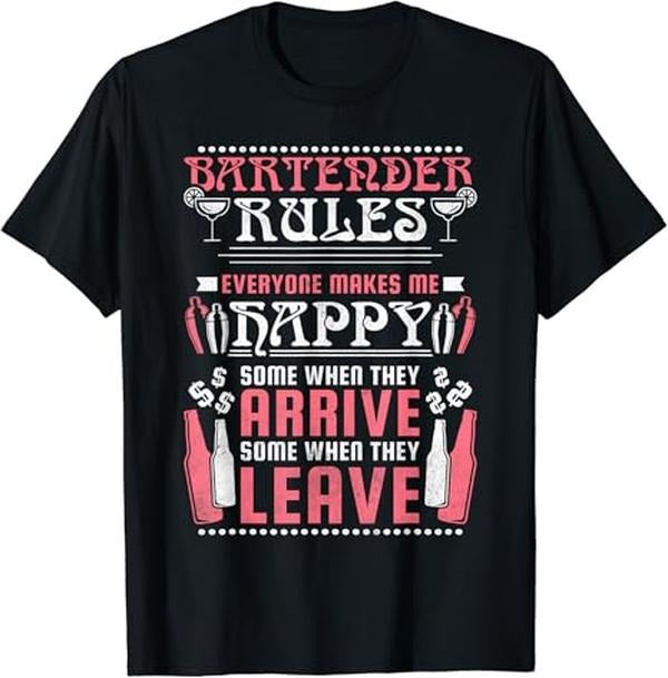 Funny Bar Shirts Bartender Rules Funny Bartending Menswear Top Funny Shirts Night Out Casual Classic T-Shirts