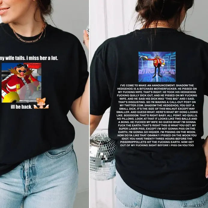 Funny Dr Eggman 2 Sides Shirt Son1c Streetwear Shirt Movie Funny Dr. Eggman Meme Funny Shadow H3dgehog Announcement Quote 2000s Videogame Shirt T-Shirts
