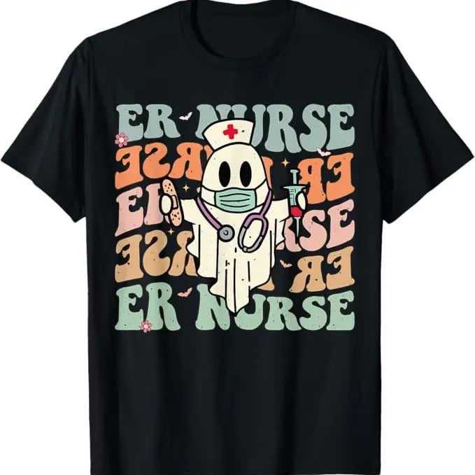 Funny Halloween Shirts Groovy Emergency Room Nurse Funny Halloween Costume ER Nurse Menswear Available Size S 5XL T-Shirts