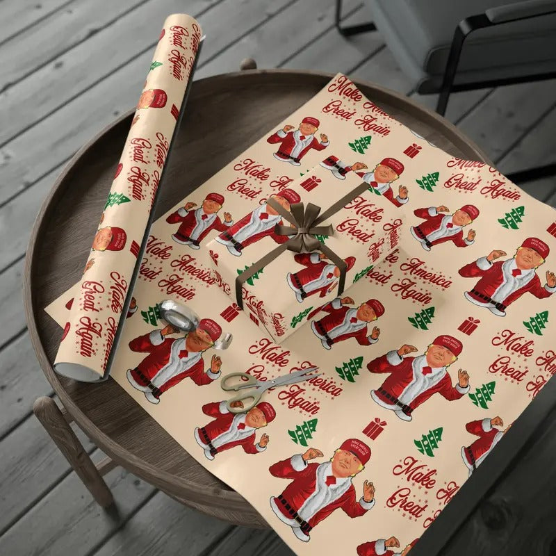 Funny MAGA Trump Wrapping Paper Make America Great Again Joe Let'S Go Brandon Funny Santa Trump Wrapping Paper T-Shirts