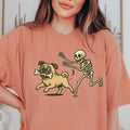 Funny Skeleton Chasing PUG Dog Halloween Spooky Comfort Colors 100% Ring Spun Cotton Casual Top T-Shirts