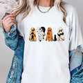 Ghost Cat Shirt Halloween Ghost Shirt Black Cat Shirt Spooky Season Cat Lover Halloween Retro Cat Mom Shirt Short Sleeve Shirt Casual T-Shirts
