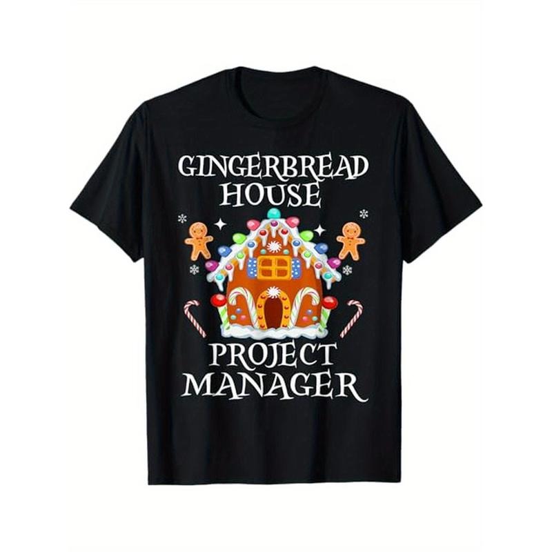 Gingerbread House Project Manager Decorating Baking Xmas Black 100% Cotton Dad Friends S XXXL Made Usa T-Shirts