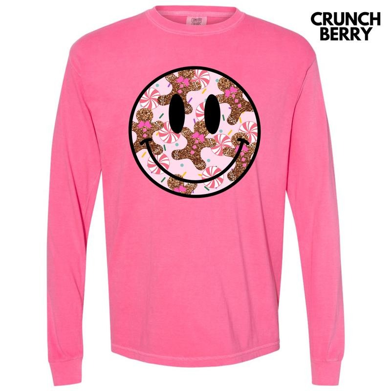 Glitter Gingerbread Happy Face Long Sleeve Comfort Colors 'NLB' T-Shirts