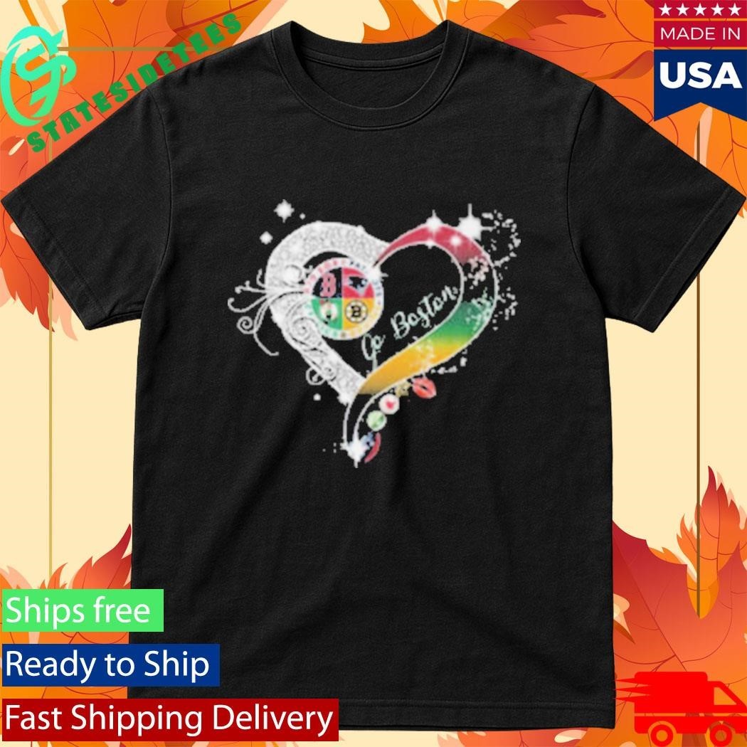 Go Boston Sports Teams Heart Glitter Diamond Shirt Unisex , , , Long Sleeve Tee