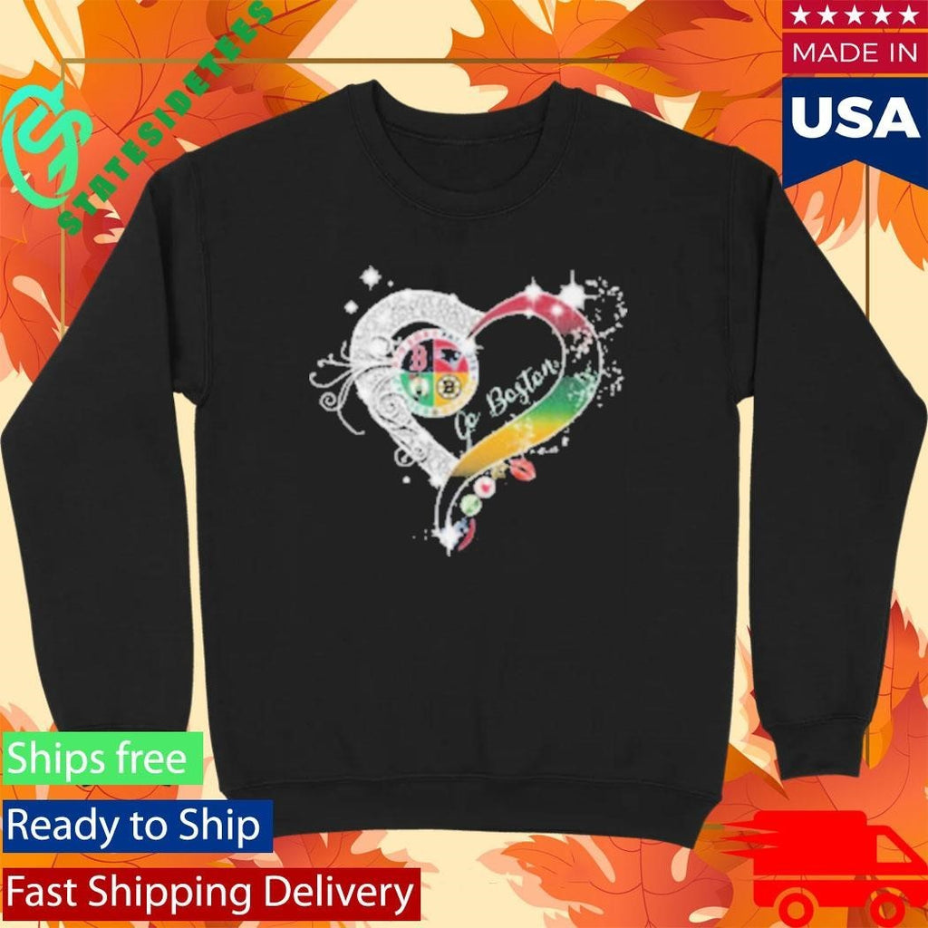 Go Boston Sports Teams Heart Glitter Diamond Shirt Unisex , , , Long Sleeve Tee