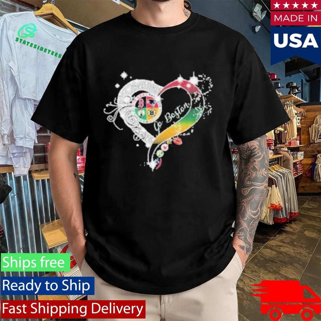 Go Boston Sports Teams Heart Glitter Diamond Shirt Unisex , , , Long Sleeve Tee