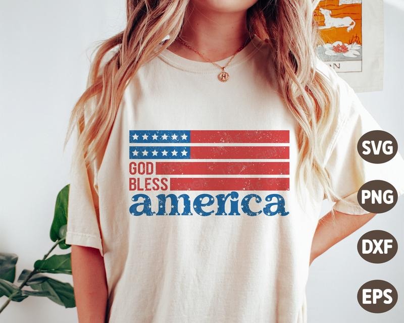 God Bless America Shirt 4th July Distressed Independence Day Shirt Vintage American Woman Shirt Files Cricut T-Shirts