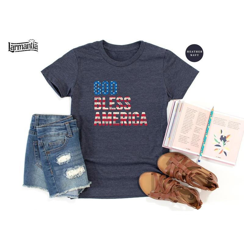 God Bless America Shirt 4th July Shirt American America Shirt Memorial Day Veteran 4th July Usa Flag T-Shirts