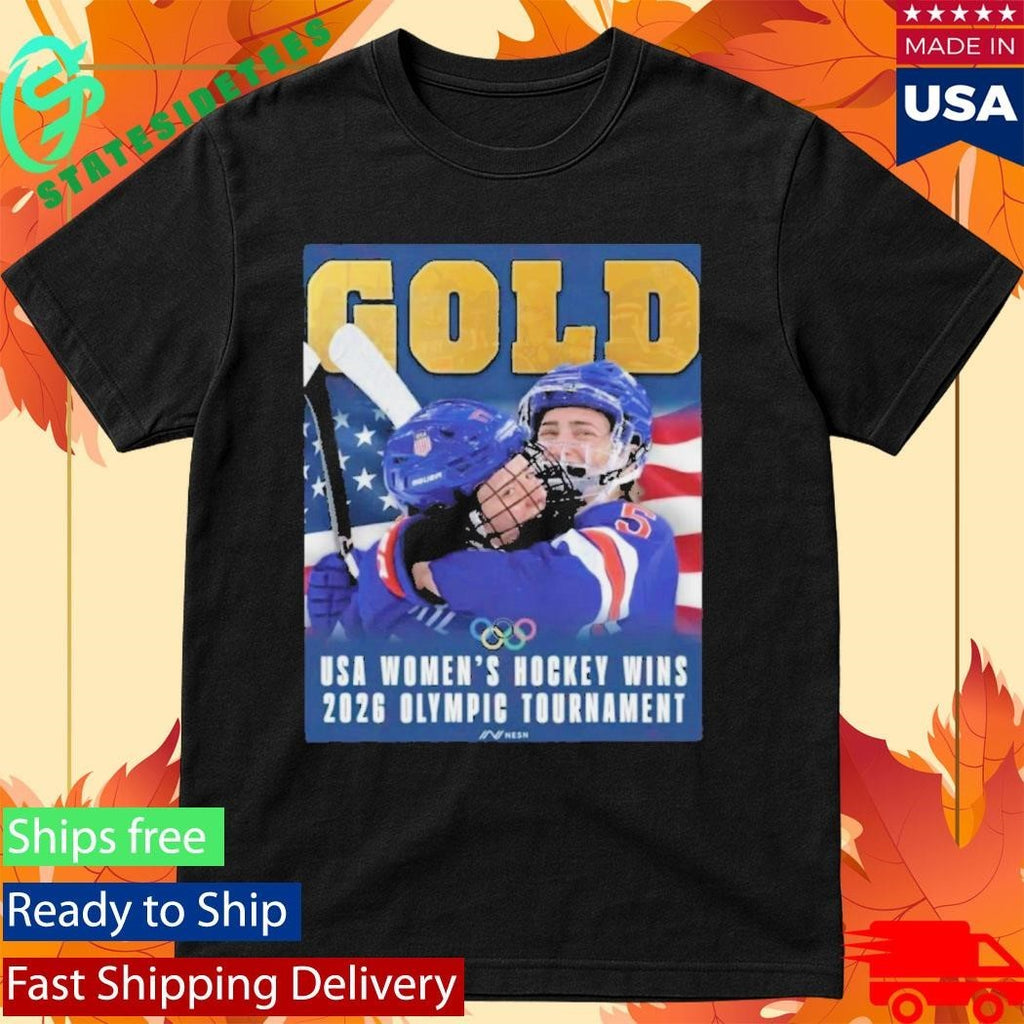 Gold USA Women’s Hockey Wins 2026 Olympic Tournament Shirt Unisex , , , Long Sleeve Tee