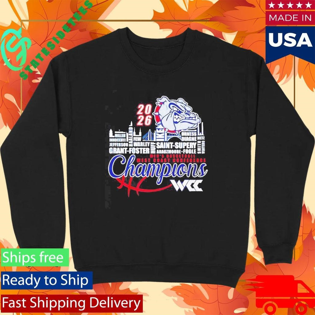 Gonzaga Bulldogs 2026 WCC Men’s Basketball Champions player names city skyline Shirt Unisex , , , Long Sleeve Tee