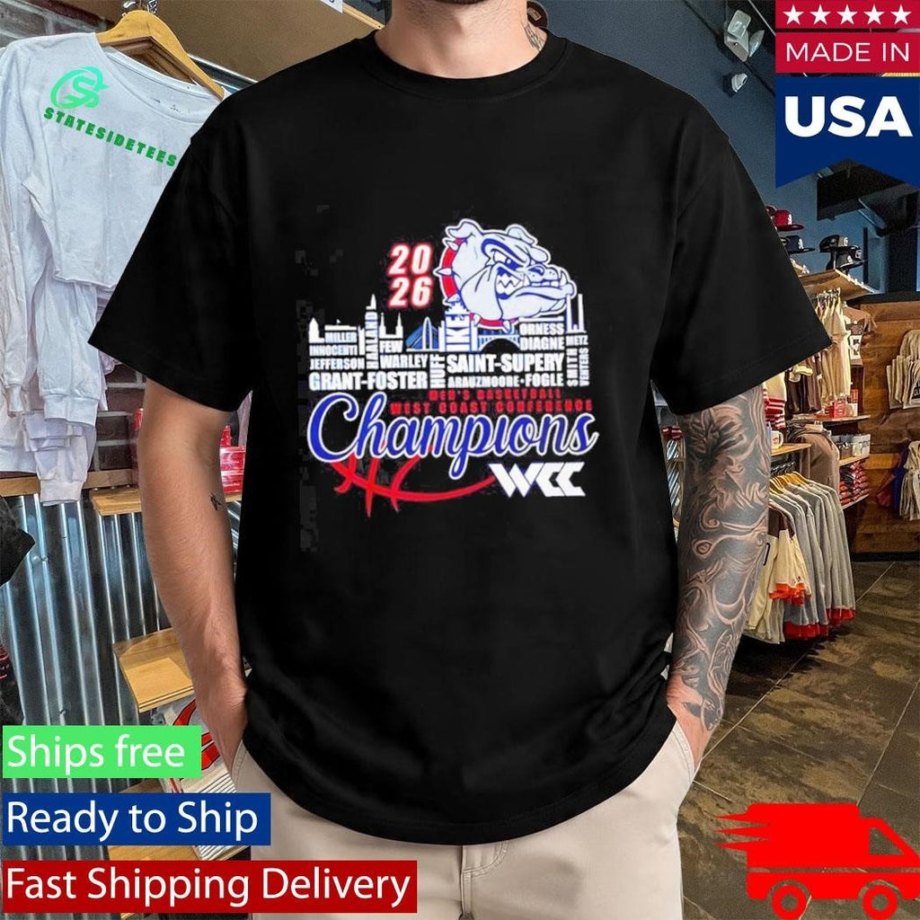 Gonzaga Bulldogs 2026 WCC Men’s Basketball Champions player names city skyline Shirt Unisex , , , Long Sleeve Tee