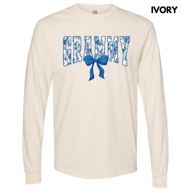 Grammy Blue Florals Long Sleeve Comfort Colors 'NLB' T-Shirts