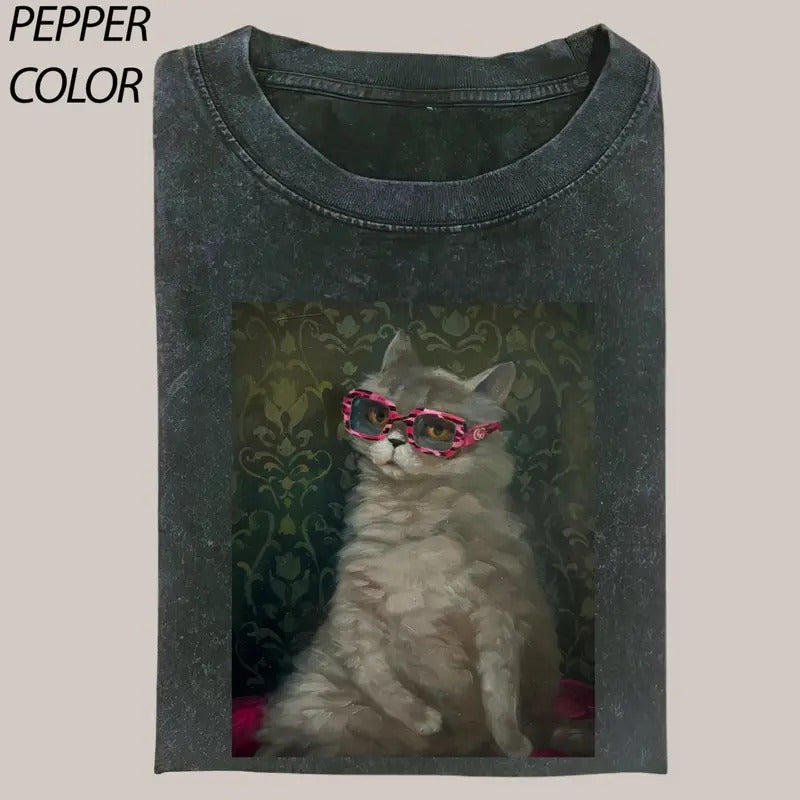 Gray Cat Wearng Red Shades Love Cats Vintage Cat Lover Cat Meme Meme Shirts Him Her Menswear Top Man T-Shirts