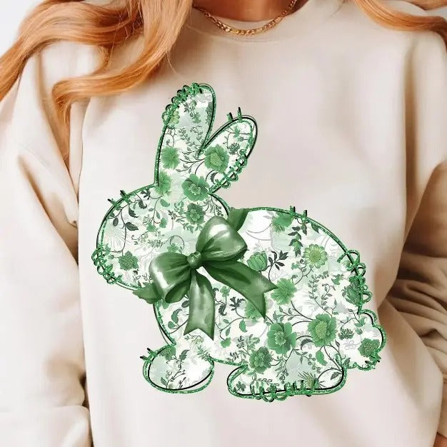Green Floral Bunny DTF Transfers THIS IS NOT SHIRT T-Shirts