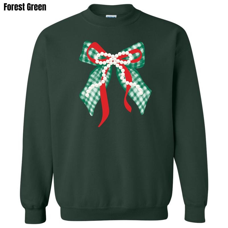 Green Plaid + Pearl Bow 'NLB' T-Shirts