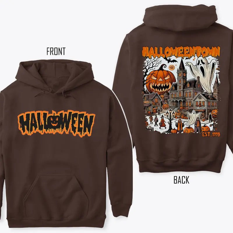 HalloweenTown Spooky 2 Sides Halloween Est 1998 Scary Jackolantern Pumpkin Season Happy Fall Y'All Menswear Pink T-Shirts