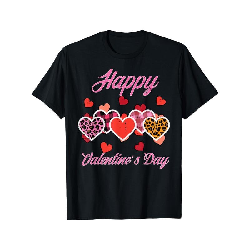 Happy Funny Leopard Plaid Hearts Short Sleeve Cotton Boyfriend Husband Novelty Printed Machine Washable Made Usa T-Shirts