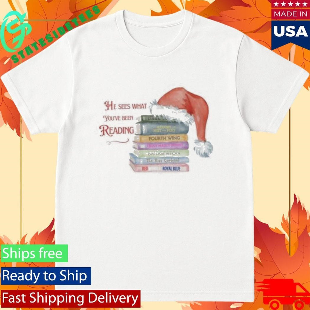 He Sees What You’ve Been Reading Spicy Santa Silent Book Shirt Unisex , , , Long Sleeve Tee
