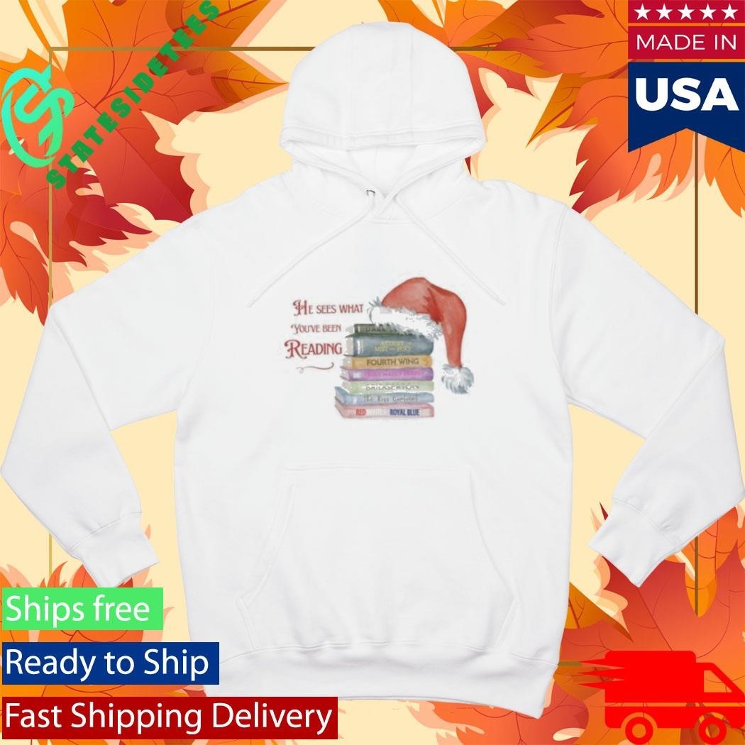 He Sees What You’ve Been Reading Spicy Santa Silent Book Shirt Unisex , , , Long Sleeve Tee