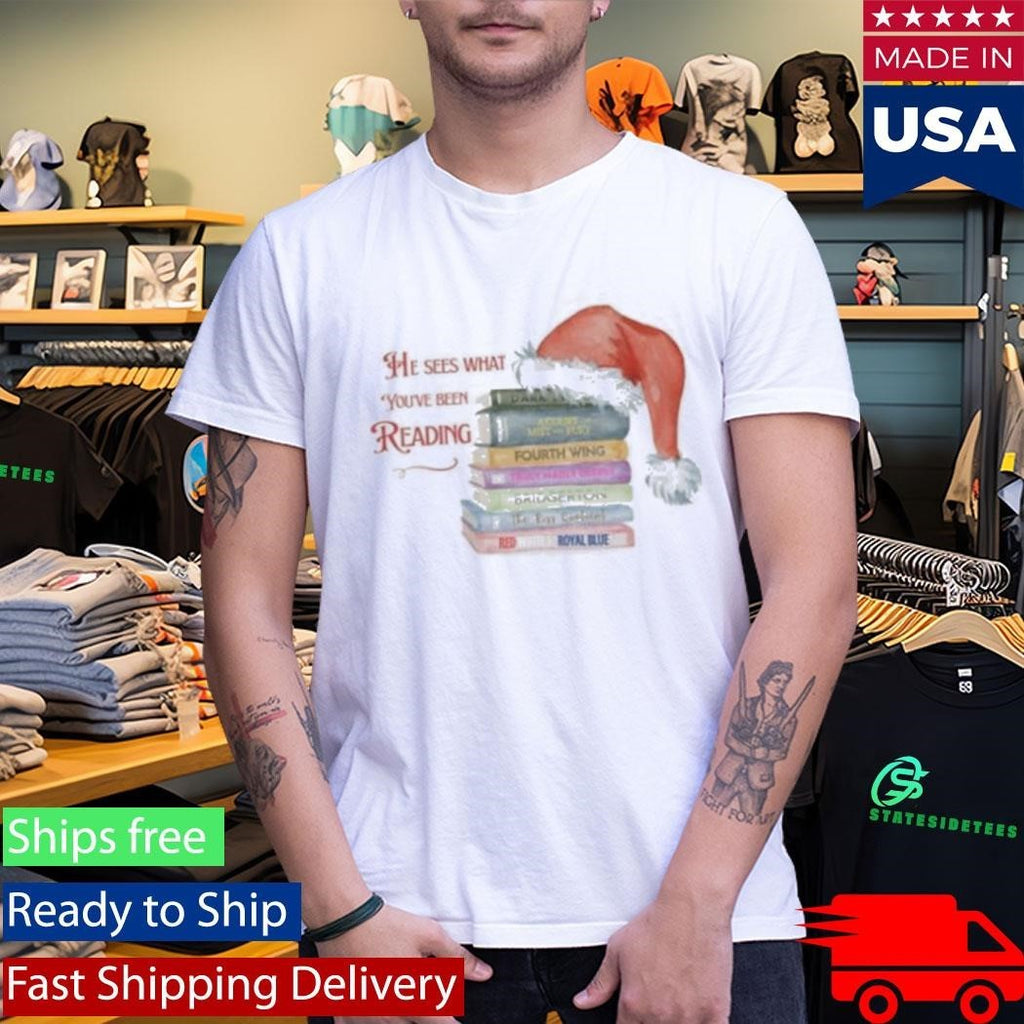 He Sees What You’ve Been Reading Spicy Santa Silent Book Shirt Unisex , , , Long Sleeve Tee