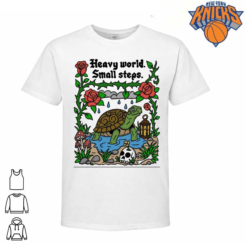 Heavy World Small Steps Turtle Skull Rose Traditional Tattoo Graphic Shirt