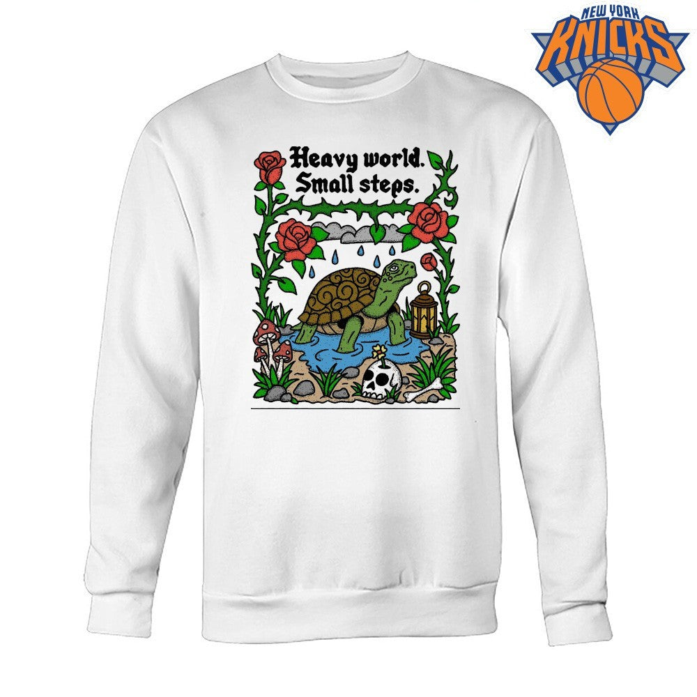 Heavy World Small Steps Turtle Skull Rose Traditional Tattoo Graphic Shirt