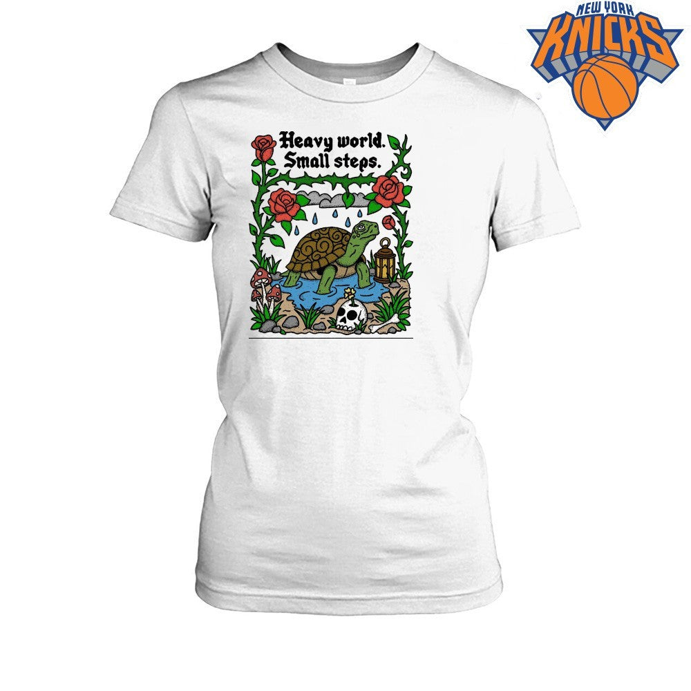 Heavy World Small Steps Turtle Skull Rose Traditional Tattoo Graphic Shirt