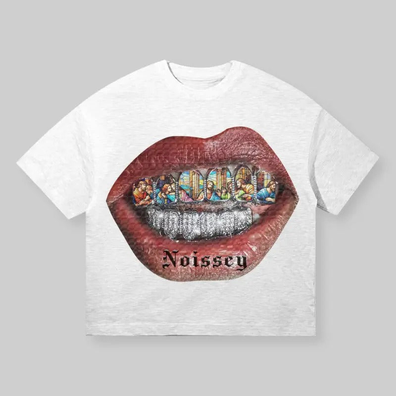 High Quality Religious Stained Glass Diamond Grill Print Cotton Medium Short Sleeve Casual Streetwear T-Shirts