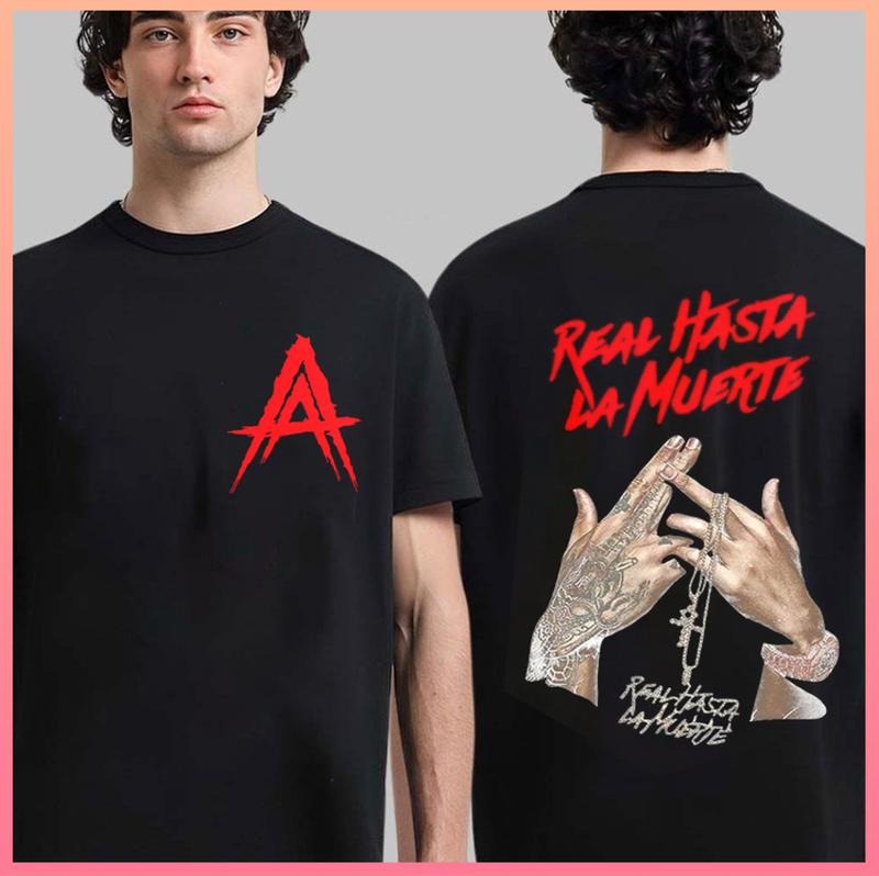 Hiphop Aaanuel Real Hasta La Muerte Vintage Y2k Print Top Streetwear T-Shirts