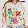 Ho Ho Ho Tree Faux Glitter Winter Casual Cotton Polyester Comfort Menswear Womenswear T-Shirts