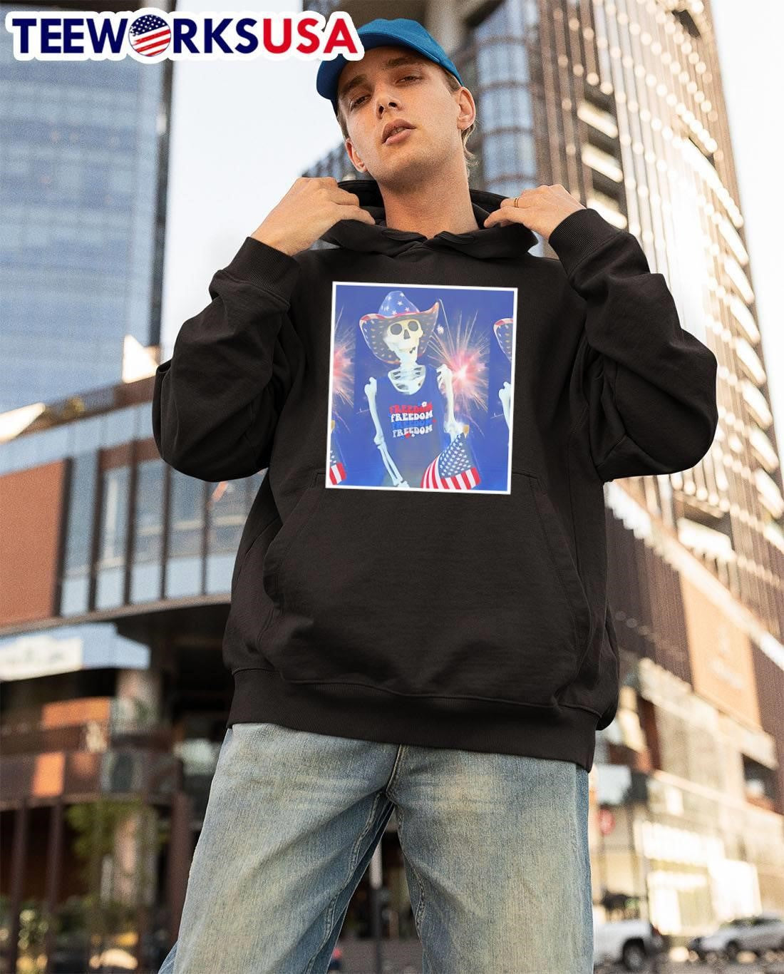 Holiday Apparel Patriotic Skeleton Holding Flag Freedom T-Shirt