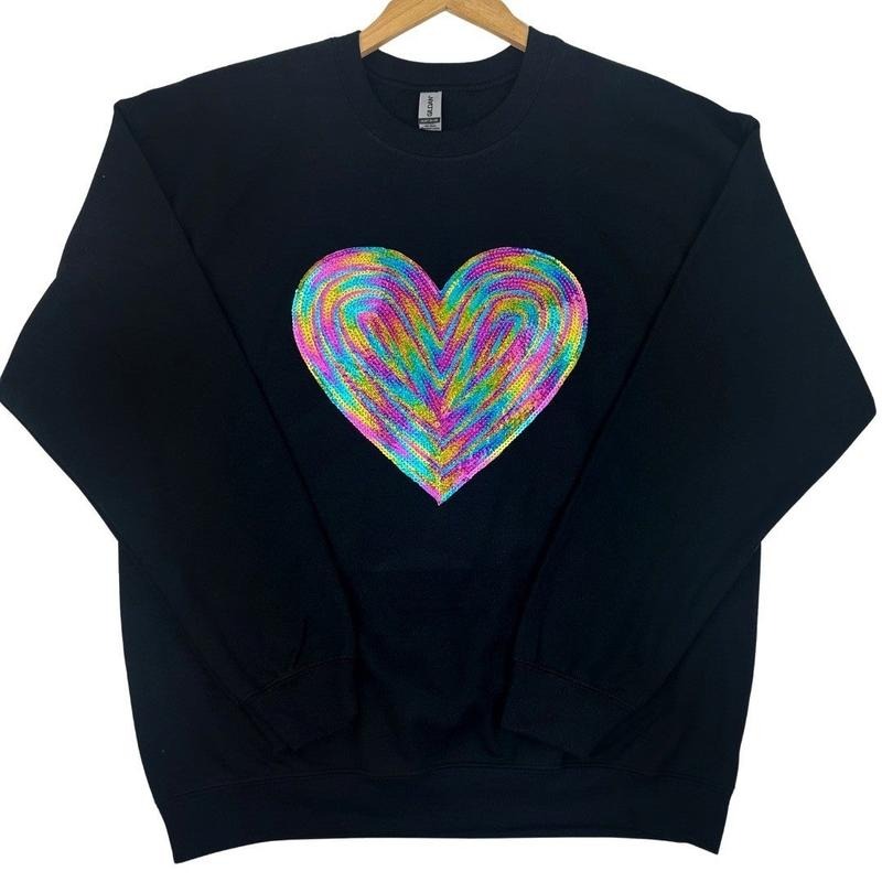 Holographic HEART Sequin Patch BLACK T-Shirts