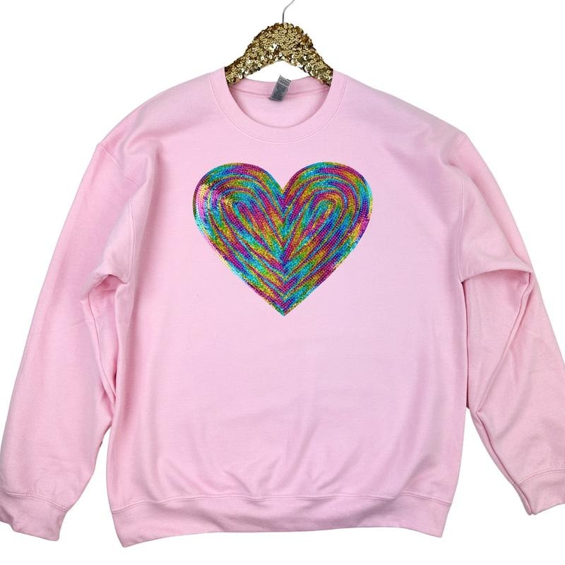 Holographic HEART Sequin Patch LIGHT PINK T-Shirts