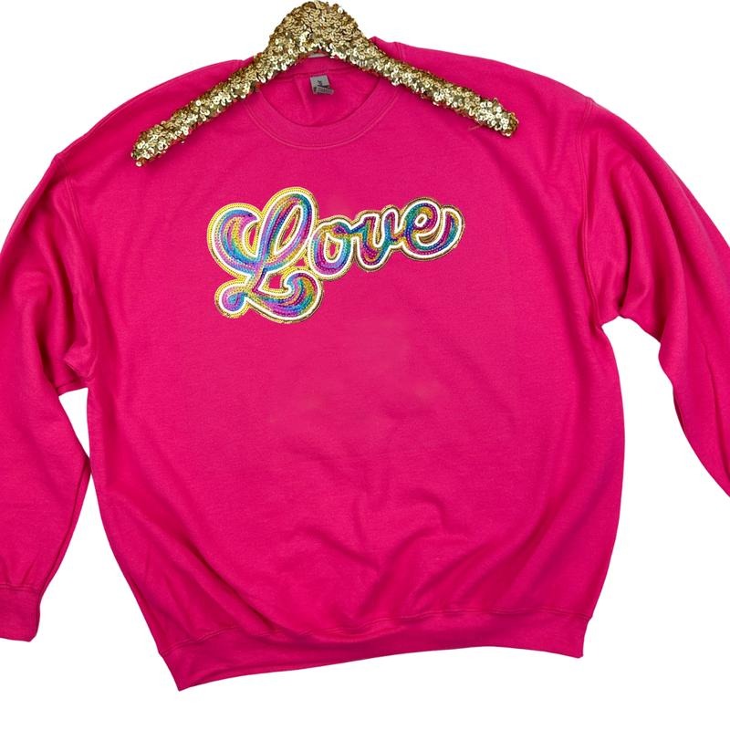 Holographic LOVE Sequin Patch HOT PINK T-Shirts