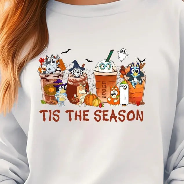 Blue Y "Tis Season" Pumpkin Coffee Shirt Fall Halloween Blue Y Halloween T-Shirts