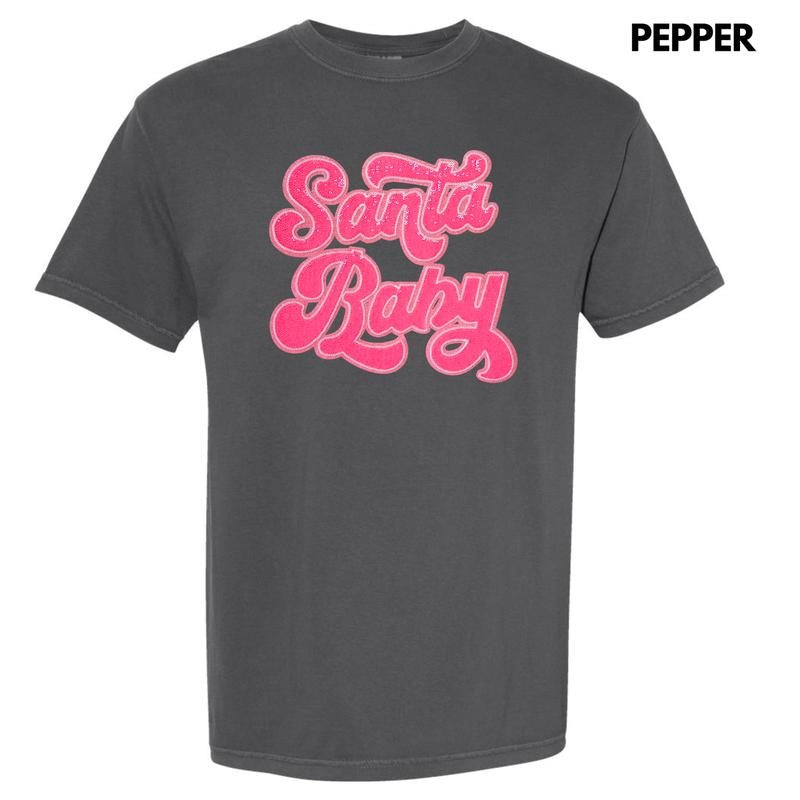 Hot Pink Santa Baby Sequin Patch Comfort Colors T-Shirts