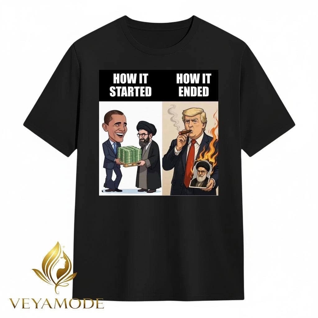 How it started how it’s ended Ali Khamenei Obama Trump tee Unisex , , , Long Sleeve Tee