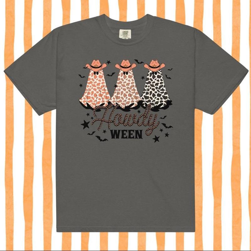 Howdyween Ghost Halloween Shirt Comfort Colors Relaxed Fit 100% Ring Spun Cotton DTG Printed USA Made Casual Top T-Shirts