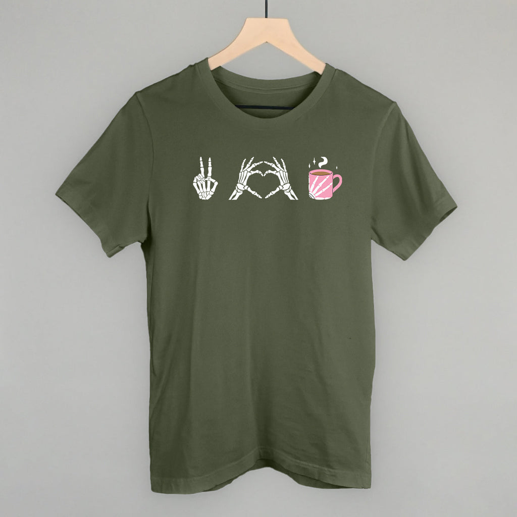 Peace Love Coffee Skeleton T-Shirts