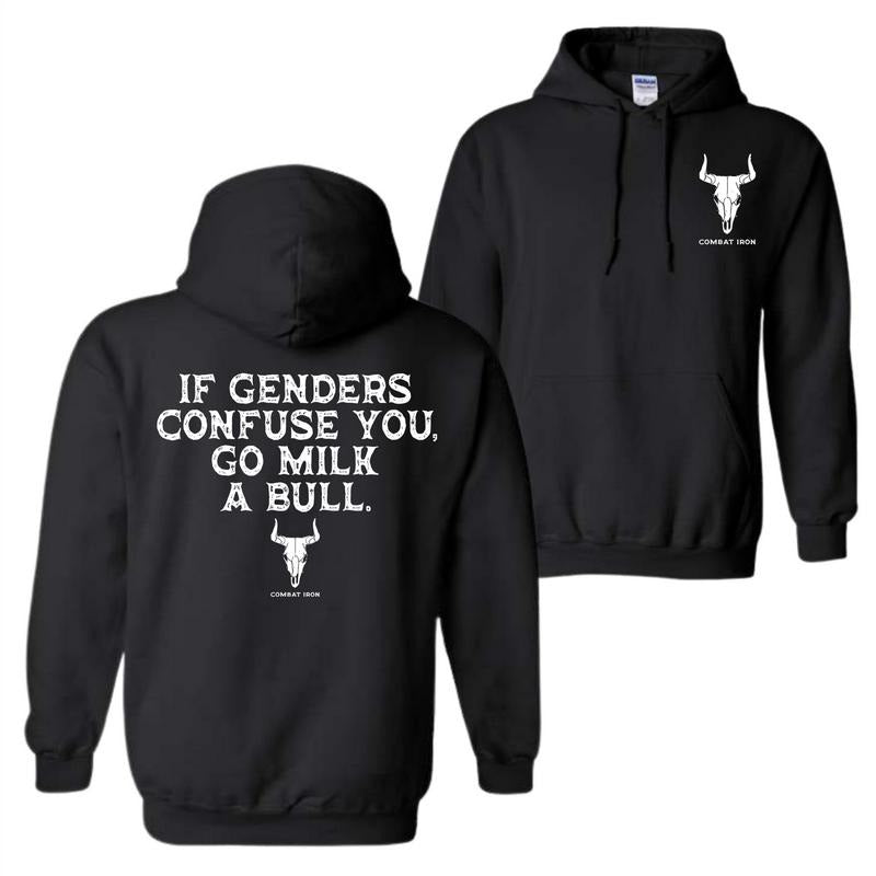 If Genders Confuse You Go Milk Bull Funny Western Statement Menswear Streetwear Long Sleeve Top T-Shirts