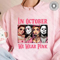 October We Pink Shirt October We Pink Halloween Characters Movies Shirt Breast Cancer Month Halloween T-Shirts