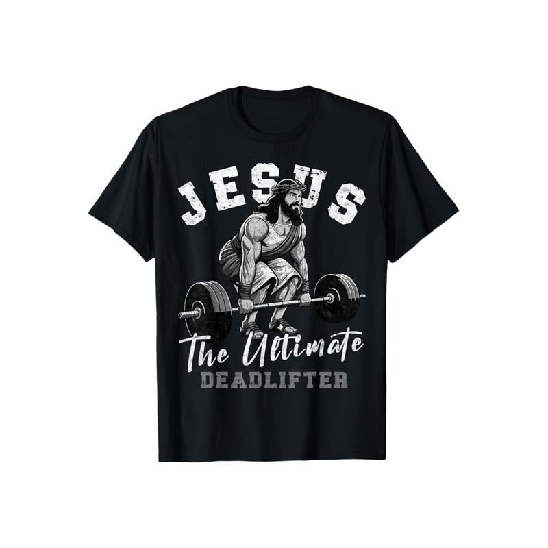 Jesus Deadlifter Funny Pure Cotton Casual Crew Neck Short Sleeve Tops T-Shirts